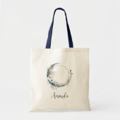 Tote Bag Lune de croissant bleu avec fleurs blanches (Devant)