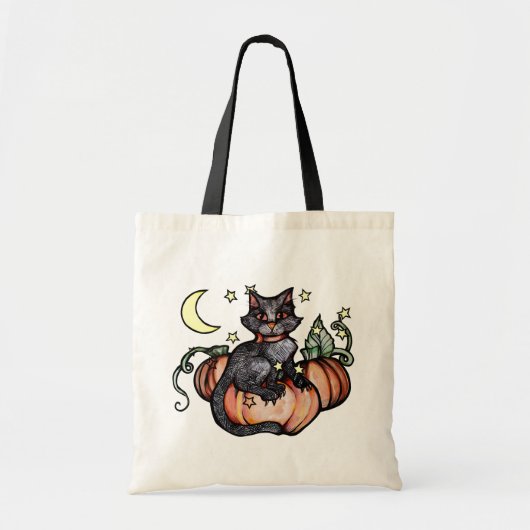 Tote Bag Lune de patchs Citrouille de chat noir (Devant)