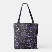 Tote Bag Lune ensorcelante & Pentagramme Violet Gothique (Dos)