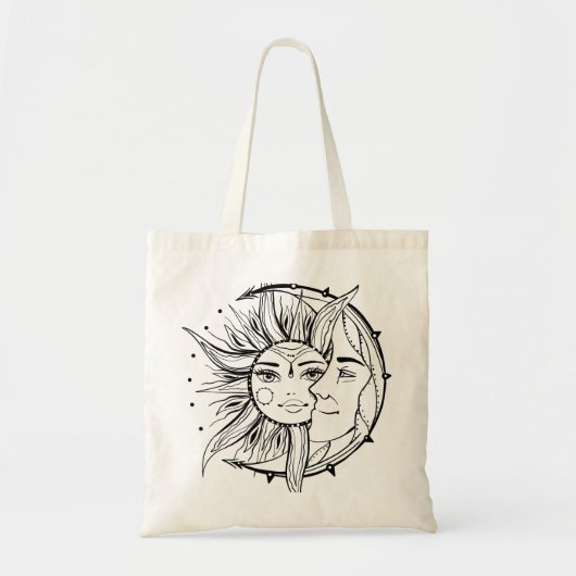 Tote Bag Lune et soleil. illustration de tatouage de style  (Devant)