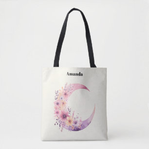 Tote Bag Lune rose Croissant avec de jolies fleurs