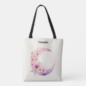 Tote Bag Lune rose Croissant avec de jolies fleurs (Dos)