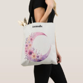Tote Bag Lune rose Croissant avec de jolies fleurs (De près)