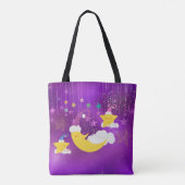 Tote Bag Lune somnolente et ciel étoilé pourpre d'étoiles (Dos)