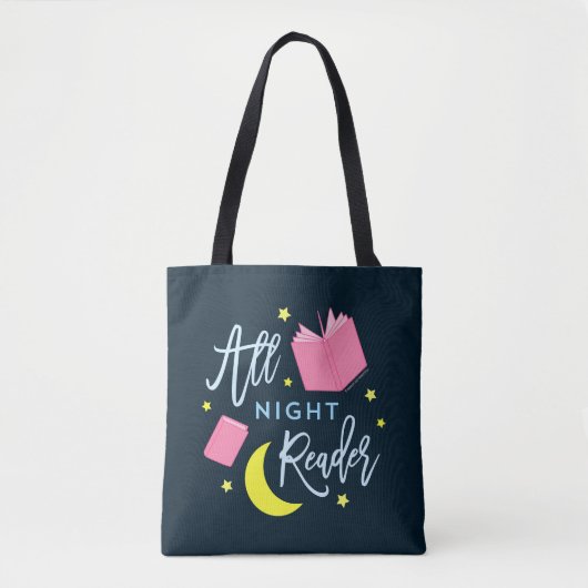 Tote Bag Lune Stars et livres roses Tous Lecteur de Nuit (Devant)
