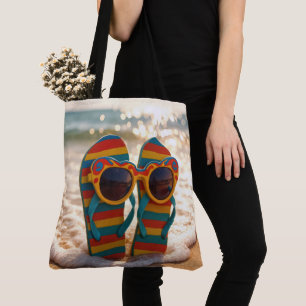 Tote Bag Lunettes de soleil funky sur des tongs dans le res