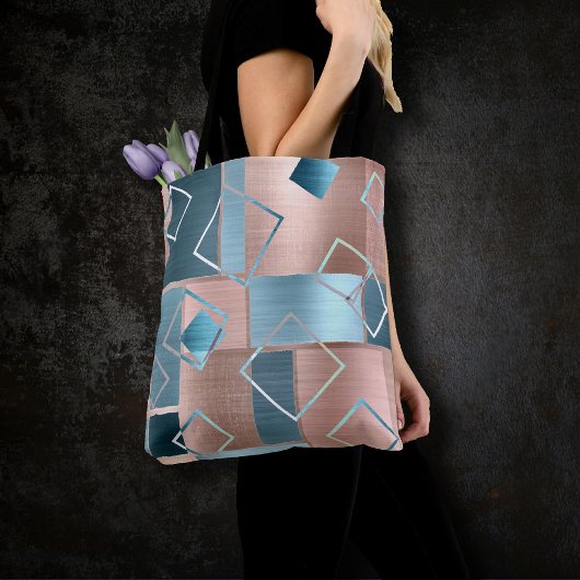 Tote Bag Luxe Abstrait | Blush Rose Gold et Turquoise Géomé