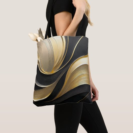 Tote Bag Luxe Abstrait moderne noir et or- (De près)