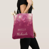 Tote Bag Luxe Bokeh Glamor Rose Foncé Avec Nom (De près)