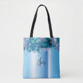 Tote Bag Luxe Chic Artistique Moderne Glam Bleu Métallo (Devant)