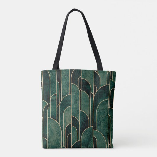 Tote Bag Luxueux Motif Art déco Vert et Or (Dos)