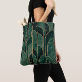 Tote Bag Luxueux Motif Art déco Vert et Or (De près)