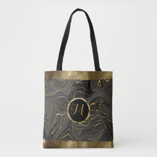 Tote Bag Luxueux tendance noir et or Fausse Agate 