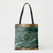 Tote Bag Luxueux Tendance Noir, Or, Vert Agate Fausse (Devant)