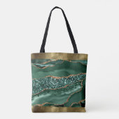 Tote Bag Luxueux Tendance Noir, Or, Vert Agate Fausse (Dos)