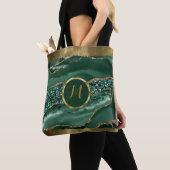 Tote Bag Luxueux Tendance Noir, Or, Vert Agate Fausse (De près)
