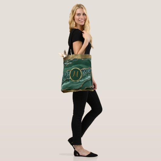 Tote Bag Luxueux Tendance Noir, Or, Vert Agate Fausse (Sur le modèle)