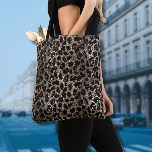 Tote Bag Luxury Glitter Brown Black Gold Leopard Pattern