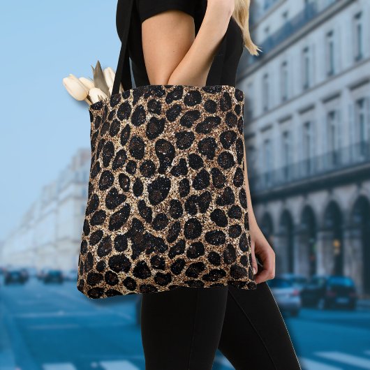 Tote Bag Luxury Glitter Gold Brown Black Leopard Pattern
