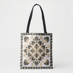 Tote Bag Luxury Greek Ornament Black and White Marble