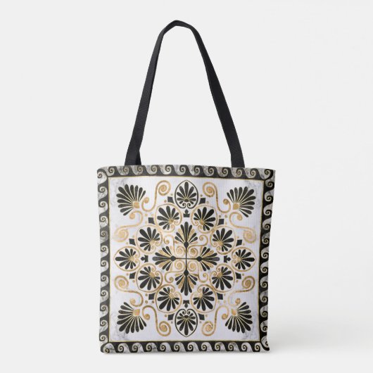 Tote Bag Luxury Greek Ornament Black and White Marble (Dos)