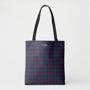 Tote Bag Lynch Clan Tartan Navy Monogramme de plaid bleu