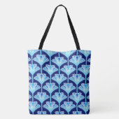 Tote Bag Lys Art Déco, Bleu Cobalt, Aqua et Blanc (Dos)