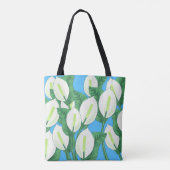 Tote Bag Lys blancs sur arrière - plan bleu pâle (Dos)