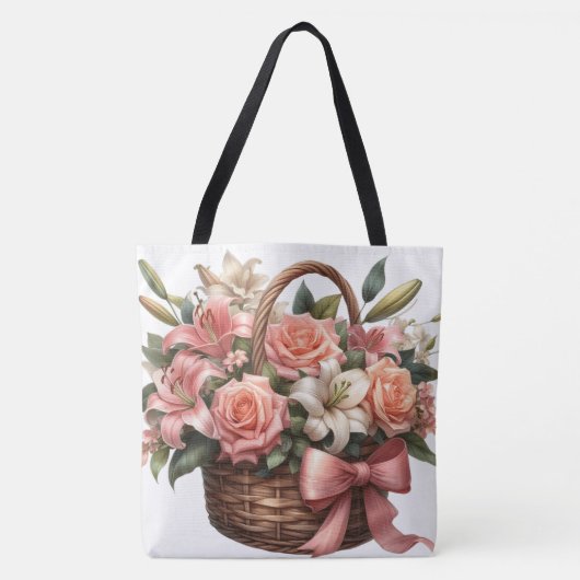 Tote Bag Lys rose dans un panier (Devant)