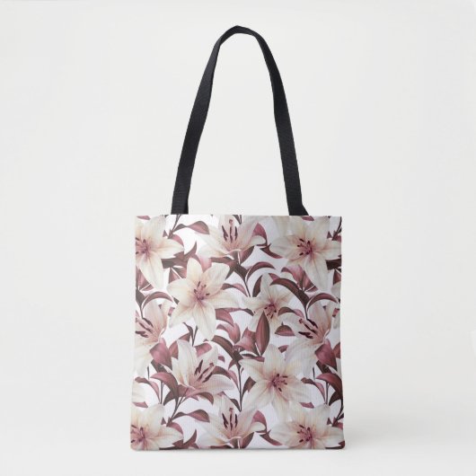 Tote Bag Lys sur blanc. Modèle floral (Devant)