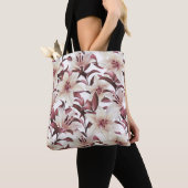 Tote Bag Lys sur blanc. Modèle floral (De près)