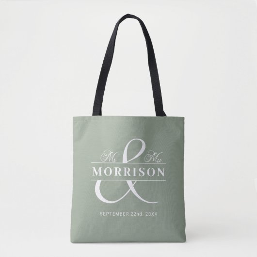 Tote Bag M. Mme Monogram Sage Mariage verte (Devant)
