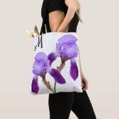Tote Bag M monogramme personnalisable joli iris violet fleu (De près)
