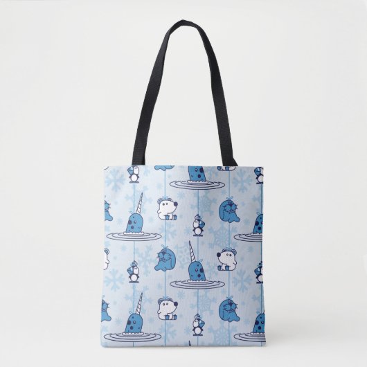 Tote Bag M. Narwhal Blue Snowflake Motif (Devant)