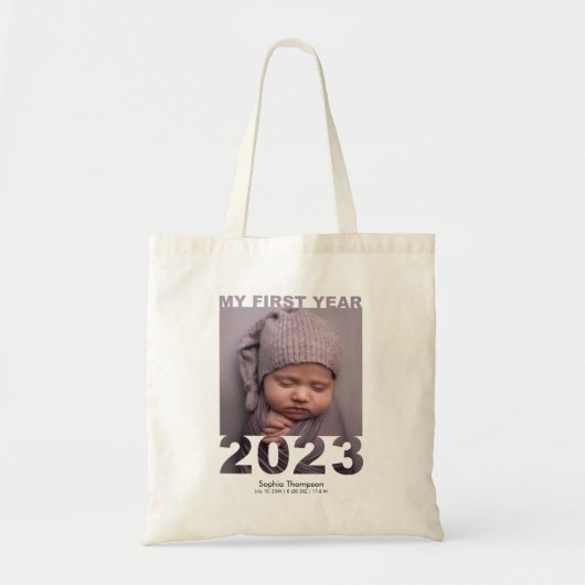 Tote Bag Ma première année 2023 Moderne découpé photo bébé (Devant)