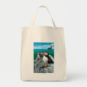 Tote Bag Macareux observant un bateau de croisière