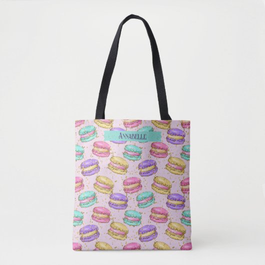 Tote Bag Macaron de couleur mignonne Cookies Faux Nom de la (Devant)
