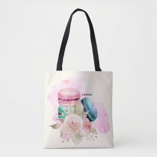 Tote Bag Macarons et fleurs colorés Aquarelle (Devant)