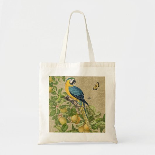 Tote Bag Macaw Blue Jaune Tropical Jungle Antique (Devant)