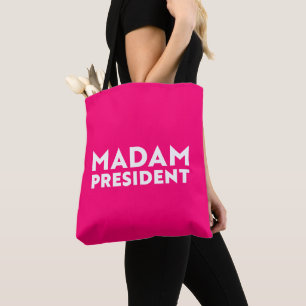 Tote Bag Madame la Présidente typographie moderne blanc ros