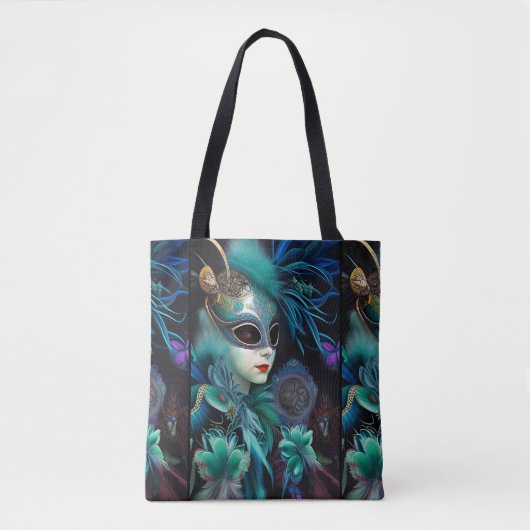 Tote Bag Madame Masquerade Turquoise (Devant)