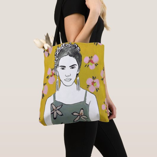 Tote Bag Madame rose de fleur - jaune (De près)