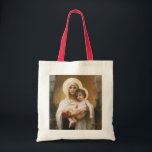 Tote Bag Madonna des Roses par Bouguereau<br><div class="desc">Madonna des Roses (1903) de Bouguereau est une vintage peinture de portraits religieux et réalistes de beaux-arts victoriens. Un portrait religieux de la Vierge et de l'Enfant avec Marie-Madeleine tenant le bébé Jésus-Christ avec des halos d'or et entouré de roses. À propos de l'artiste : William-Adolphe Bouguereau (1825-1905) était un...</div>