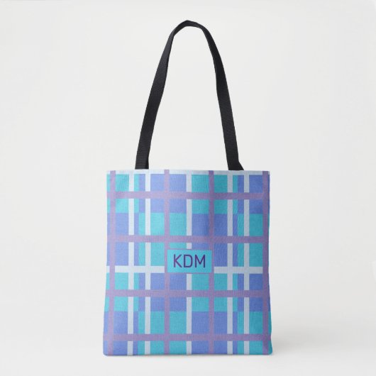 Tote Bag Madras moderne violet bleu (Devant)