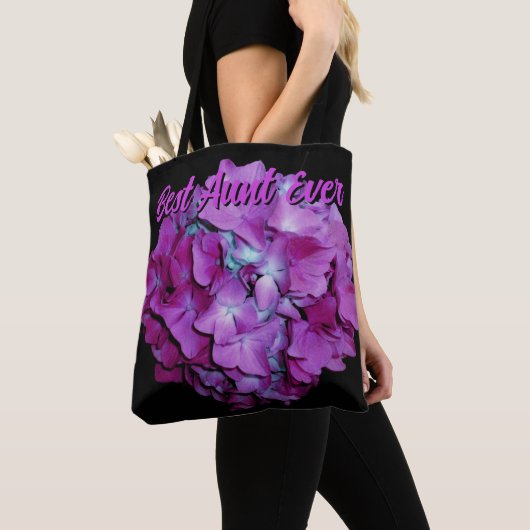 Tote Bag Magenta et turquoises hydrangeas meilleure tante j (De près)