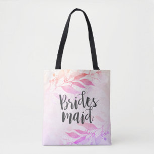 Tote Bag Magenta Pink Watercolor Feuille Mariage Bridesmaid