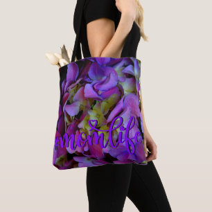 Tote Bag Magenta Purple bleu jaune Hydrangeas fleurs