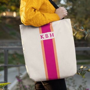 Tote Bag Magenta rose et orange Monogramme à bande classi