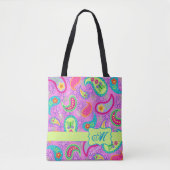 Tote Bag Magenta rose moderne Paisson Monogramme (Devant)