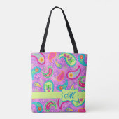 Tote Bag Magenta rose moderne Paisson Monogramme (Dos)